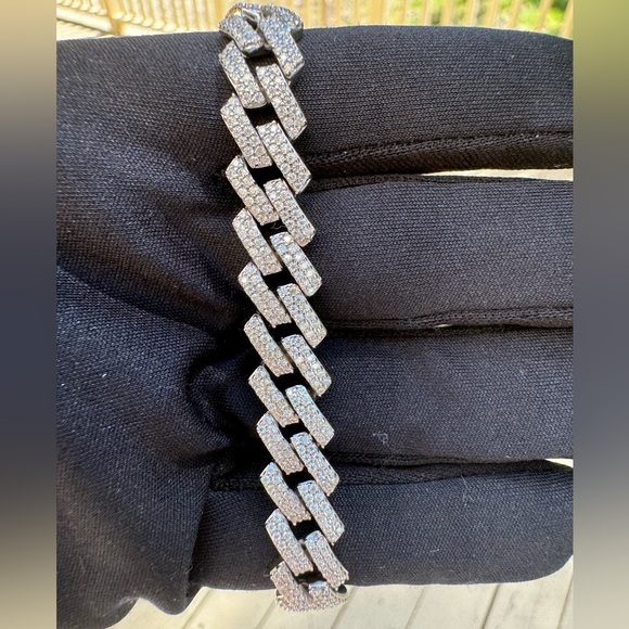 New Moissanite 10MM Cuban Link Bracelet, 18K White Gold Plated Sterling Silver - Picture 10 of 17